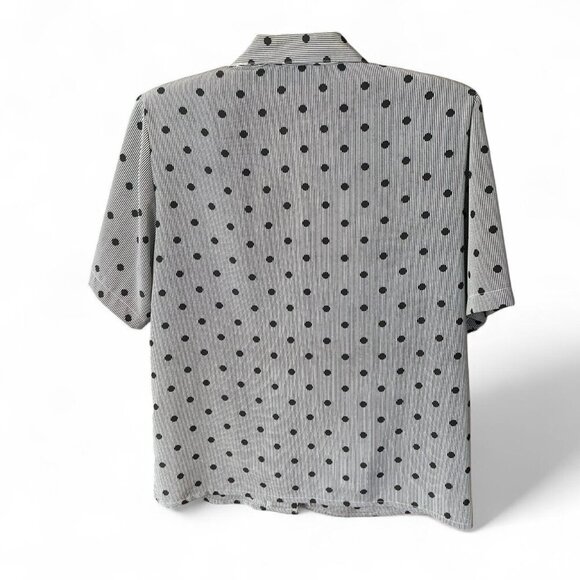 Vintage Black & White Polka Dot Stripe Blouse Short Sleeve with Shoulder Pads - Picture 2 of 4